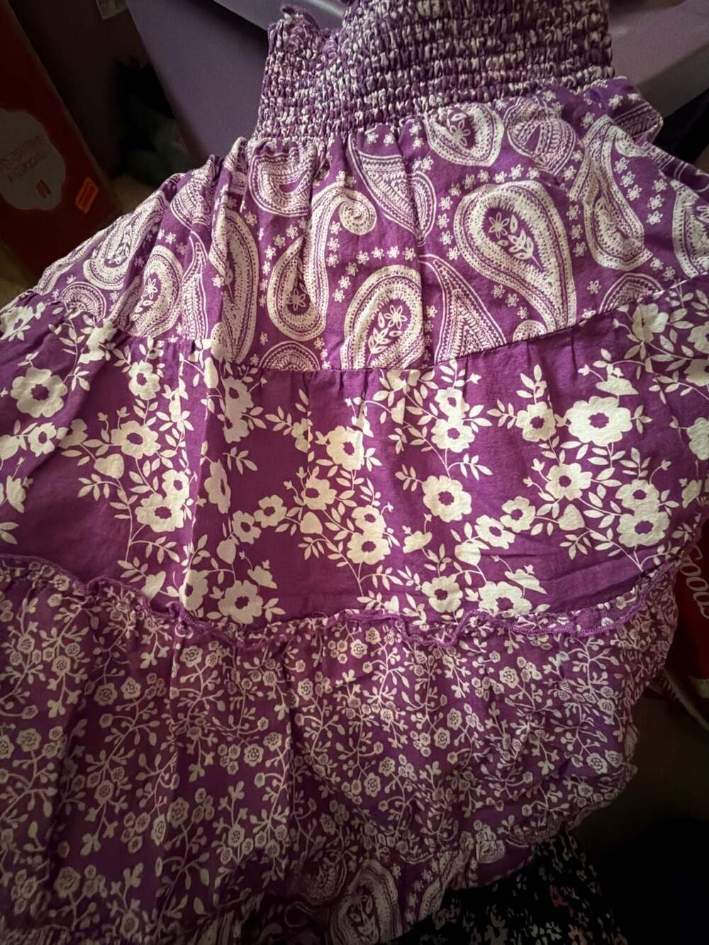 So Wear It Declare It Smocked Tiered Floral and Paisley Print Skirt